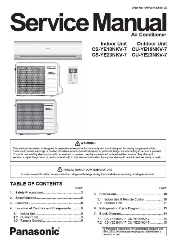 CS-YE18NKV-7, CS-YE23NKV-7, CU-YE18NKV-7, CU-YE23NKV-7